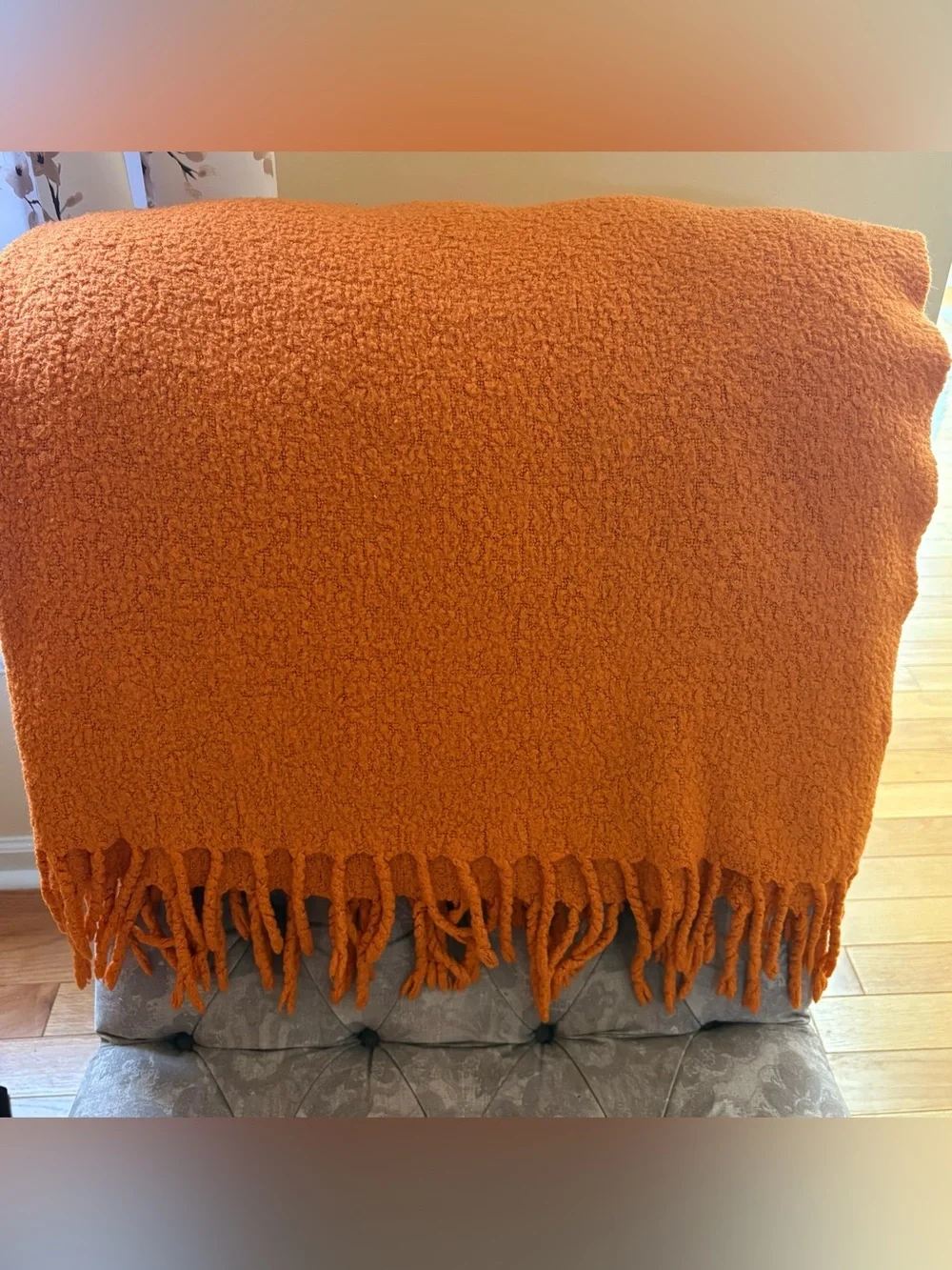 Pottery Barn Cozy Orange Fringe Throw Blanket 50